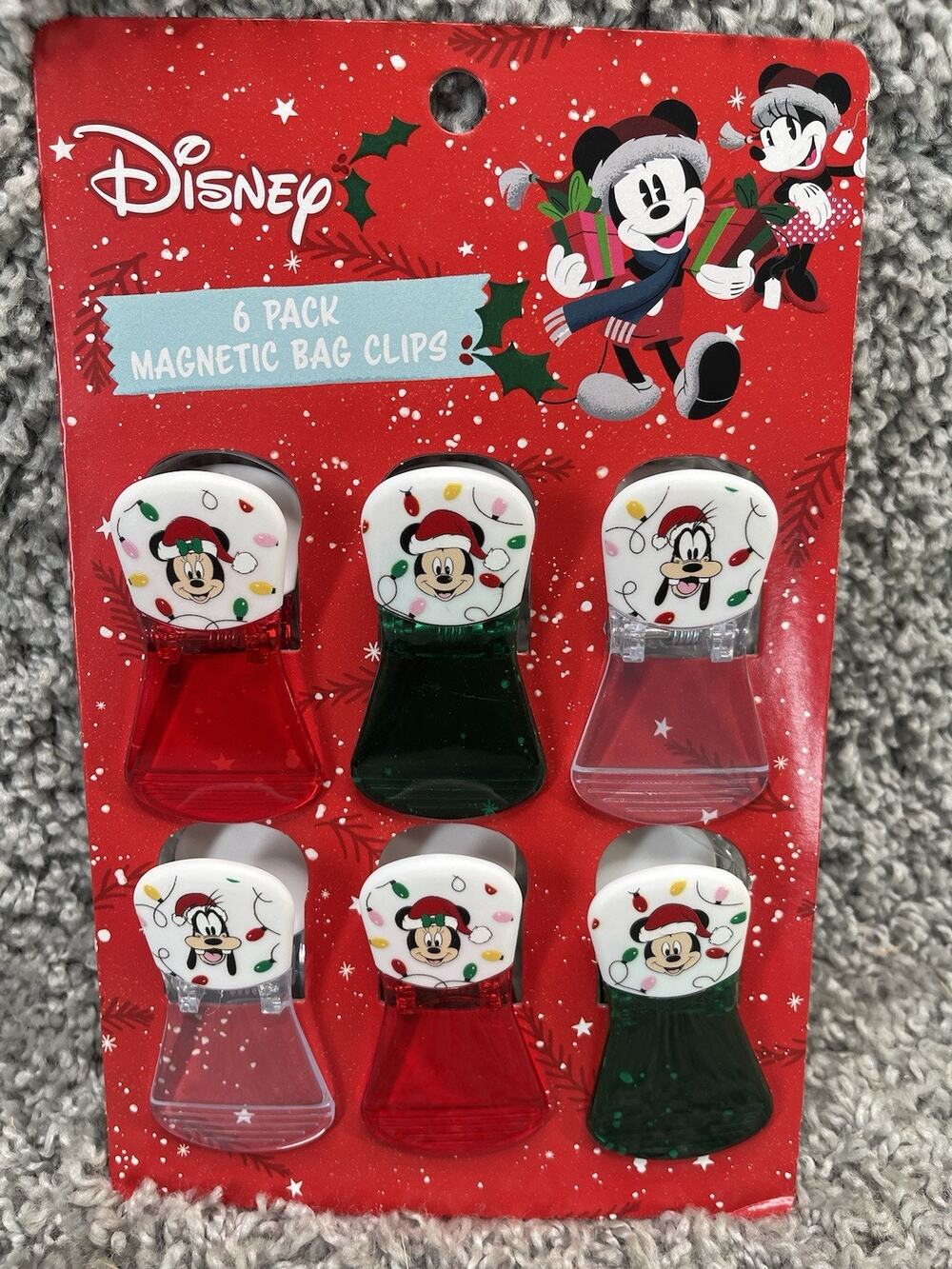 Disney 6 Pack Magnetic Bag Chip Clips Mickey Minnie Pluto Christmas Kitchen New